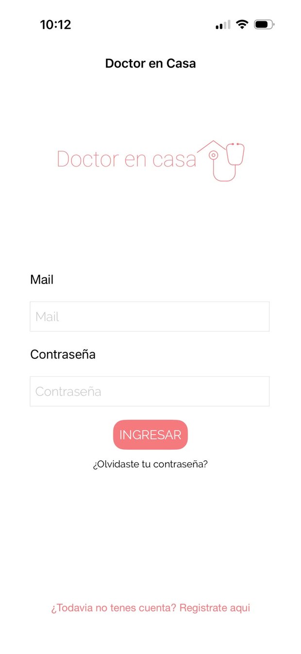 Pantalla de ingreso de la app