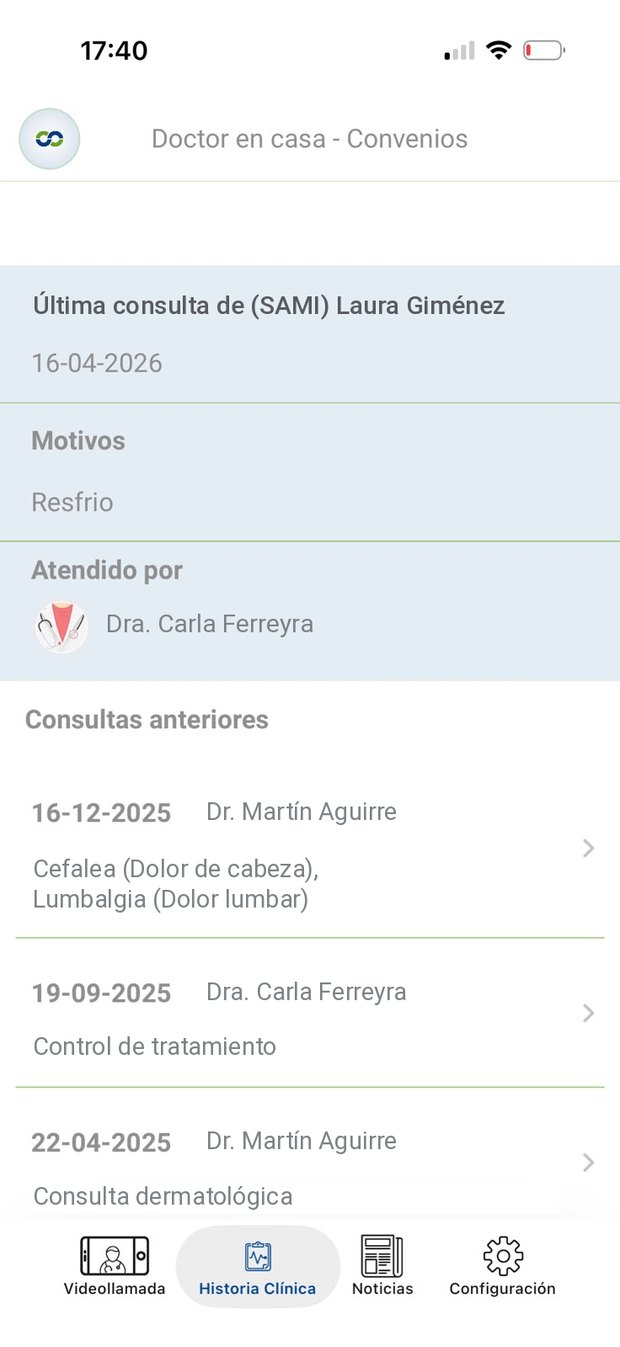 Historia clínica dentro de la app